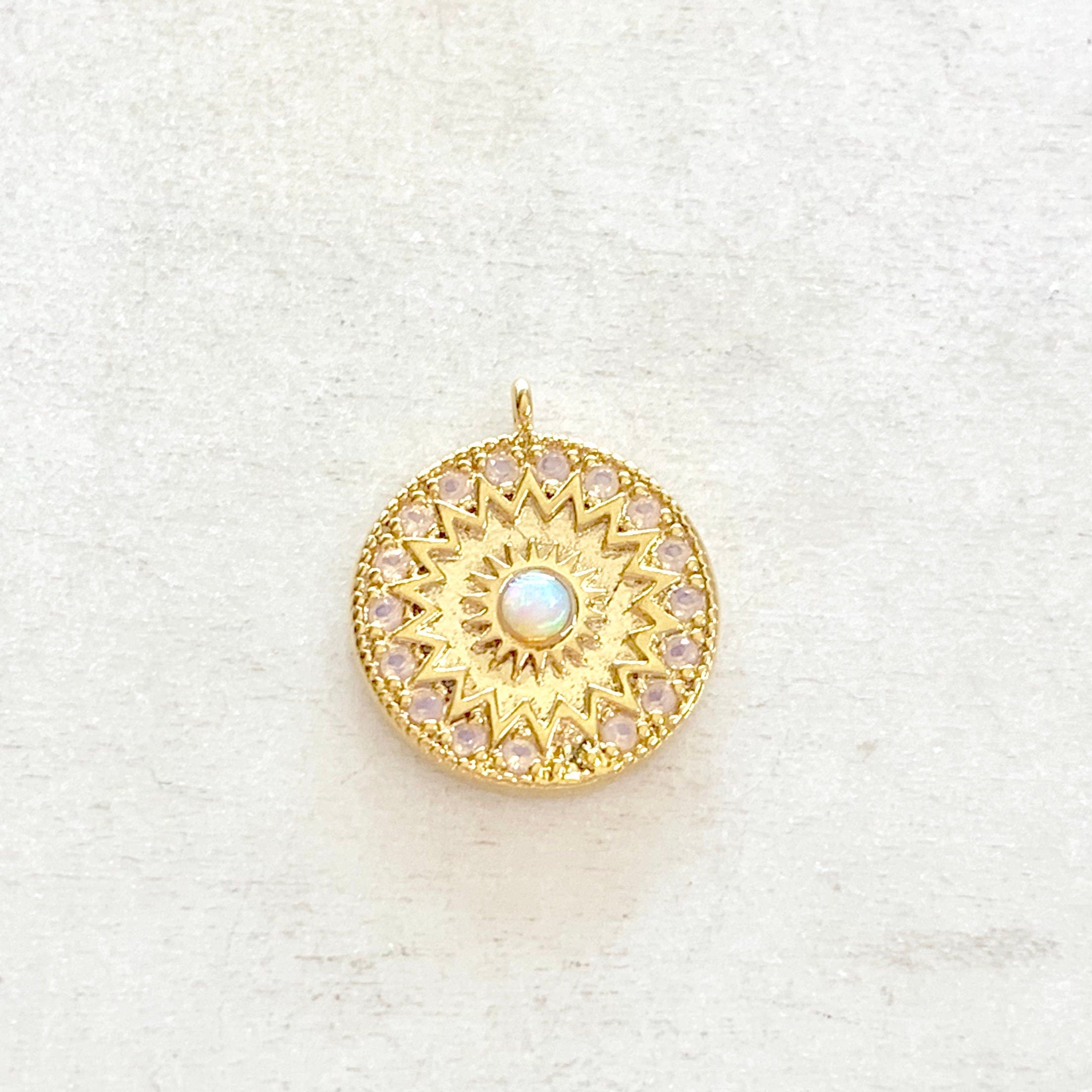 Gold Plated Celestial Star Opal Coin Vintage Charm CZ Drop Charm