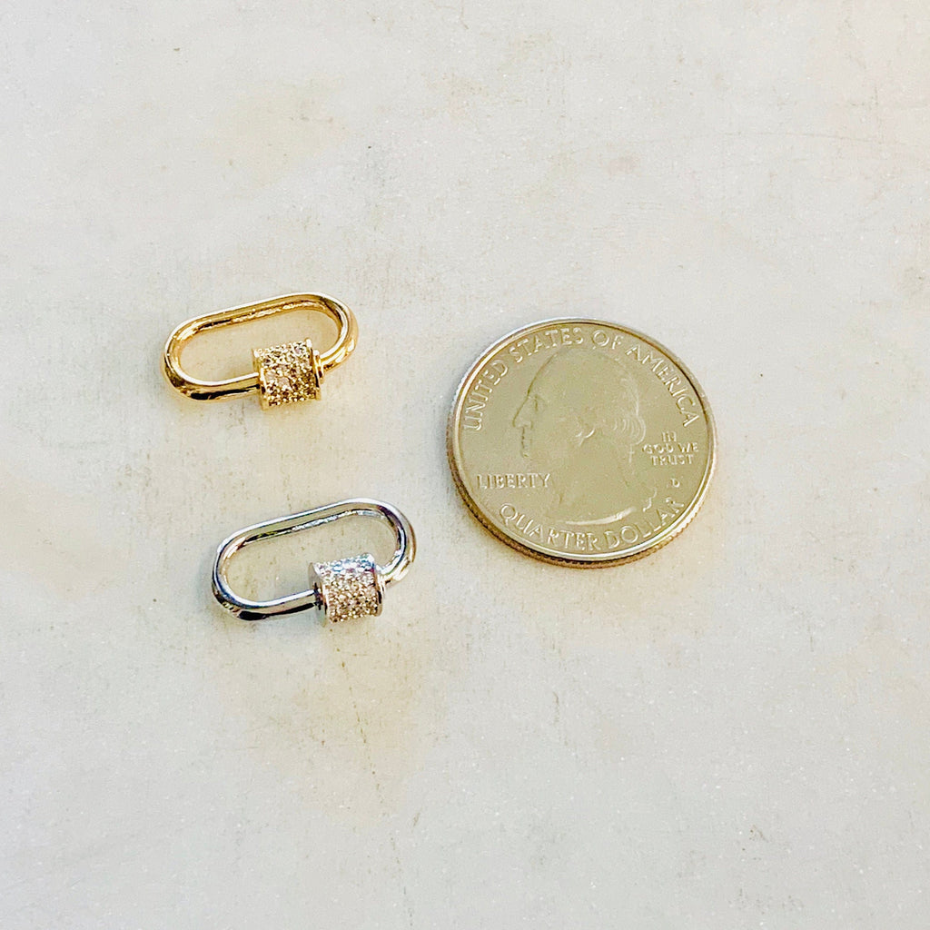 19mmx10mm Gold Plated or Rhodium Plated or Pave CZ Screw Carabiner Clasp