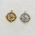 Pewter Round Compass Charm Metal Navigation Traveler Pendant