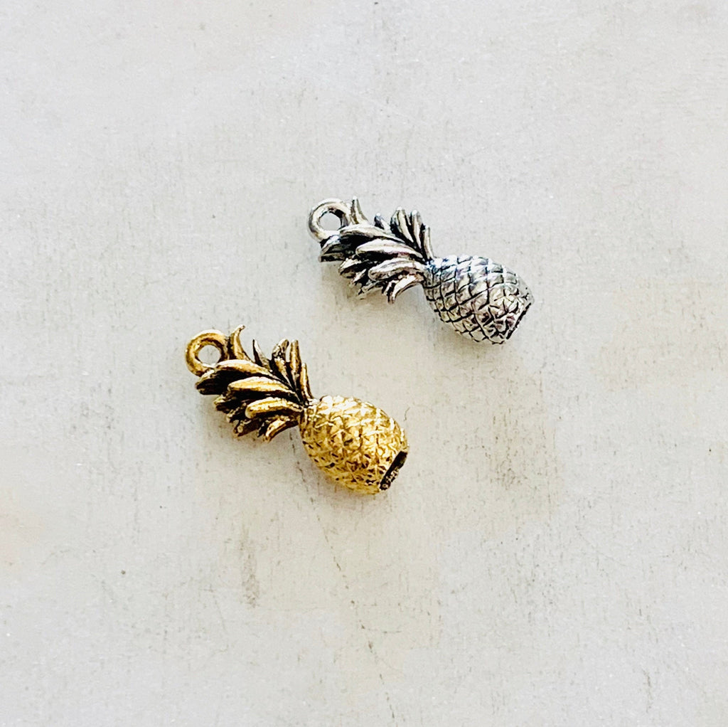 Pewter Metal 3D Tropical Pineapple Charm Hawaii Vacation Fruit (2pc)