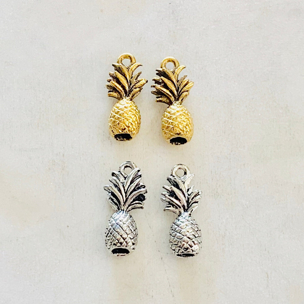 Pewter Metal 3D Tropical Pineapple Charm Hawaii Vacation Fruit (2pc)