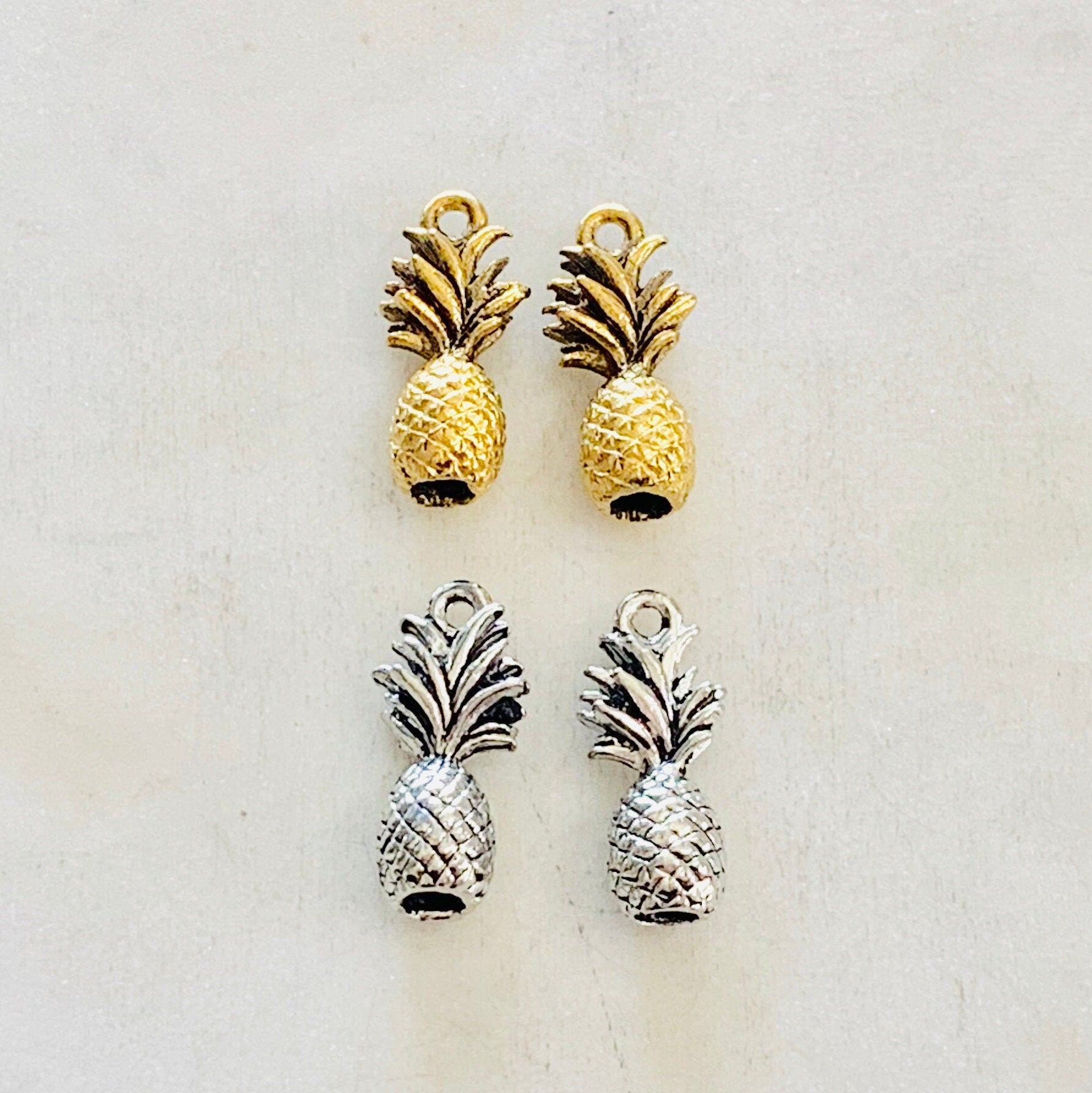 Pewter Metal 3D Tropical Pineapple Charm Hawaii Vacation Fruit (2pc)
