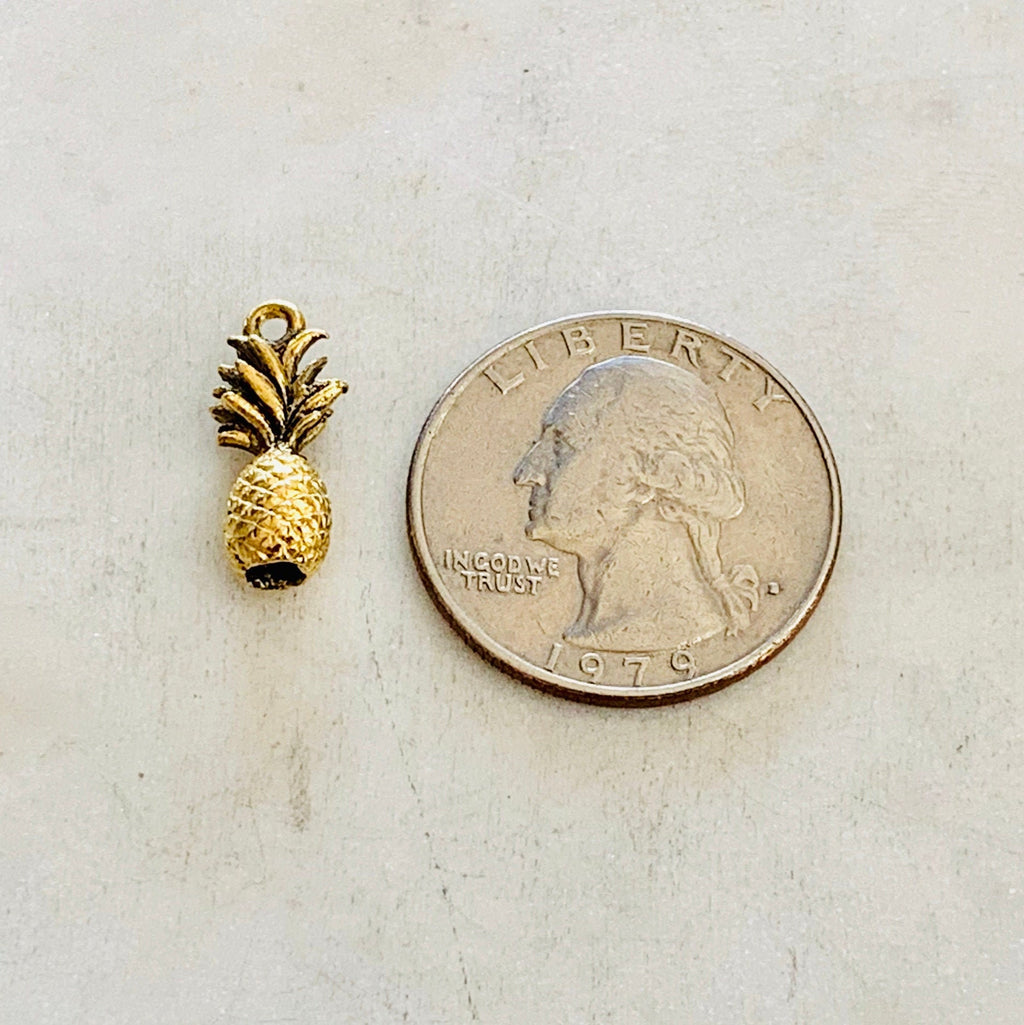 Pewter Metal 3D Tropical Pineapple Charm Hawaii Vacation Fruit (2pc)