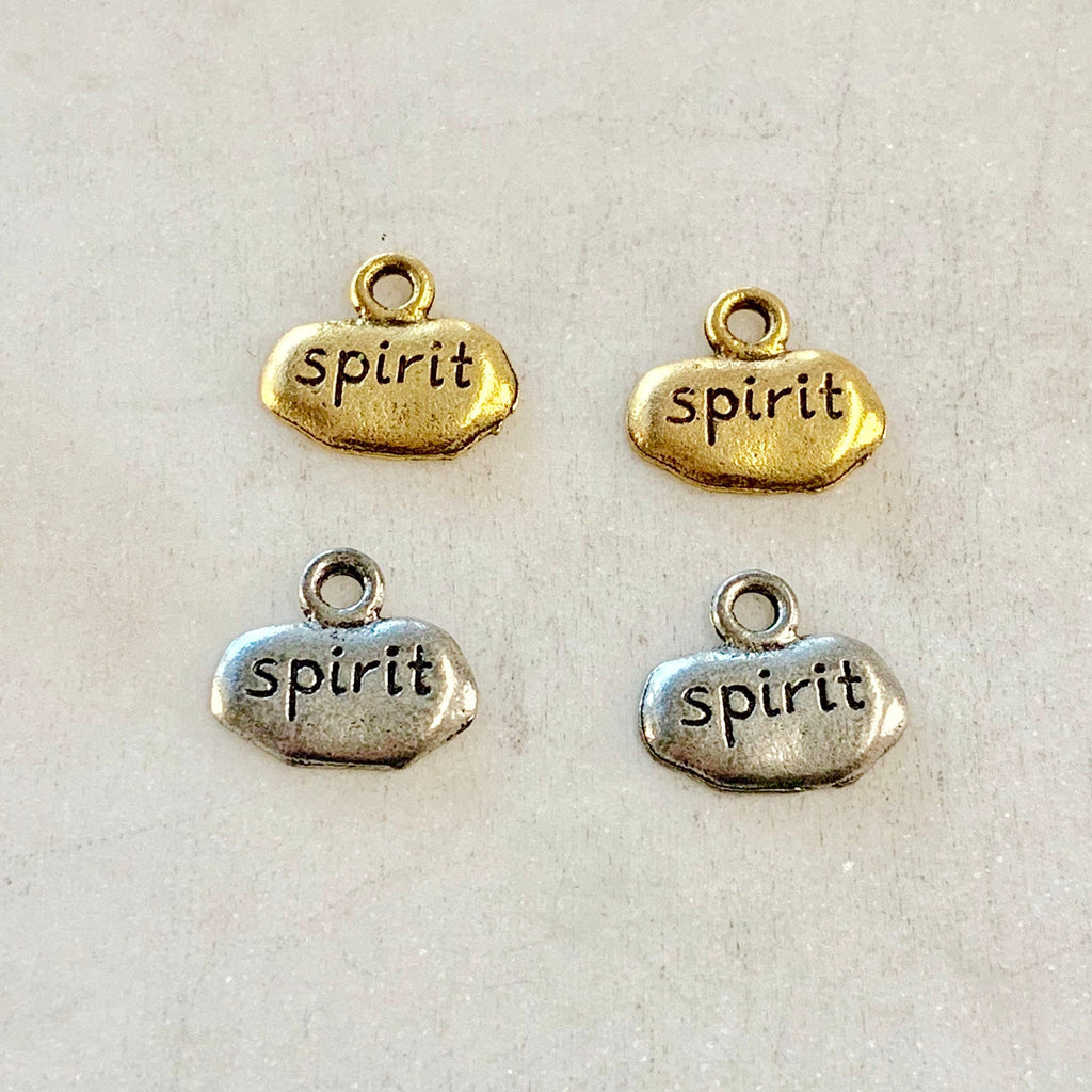 Pewter Wide Oval with Spirit Stamped Charm Pendant (2pc)