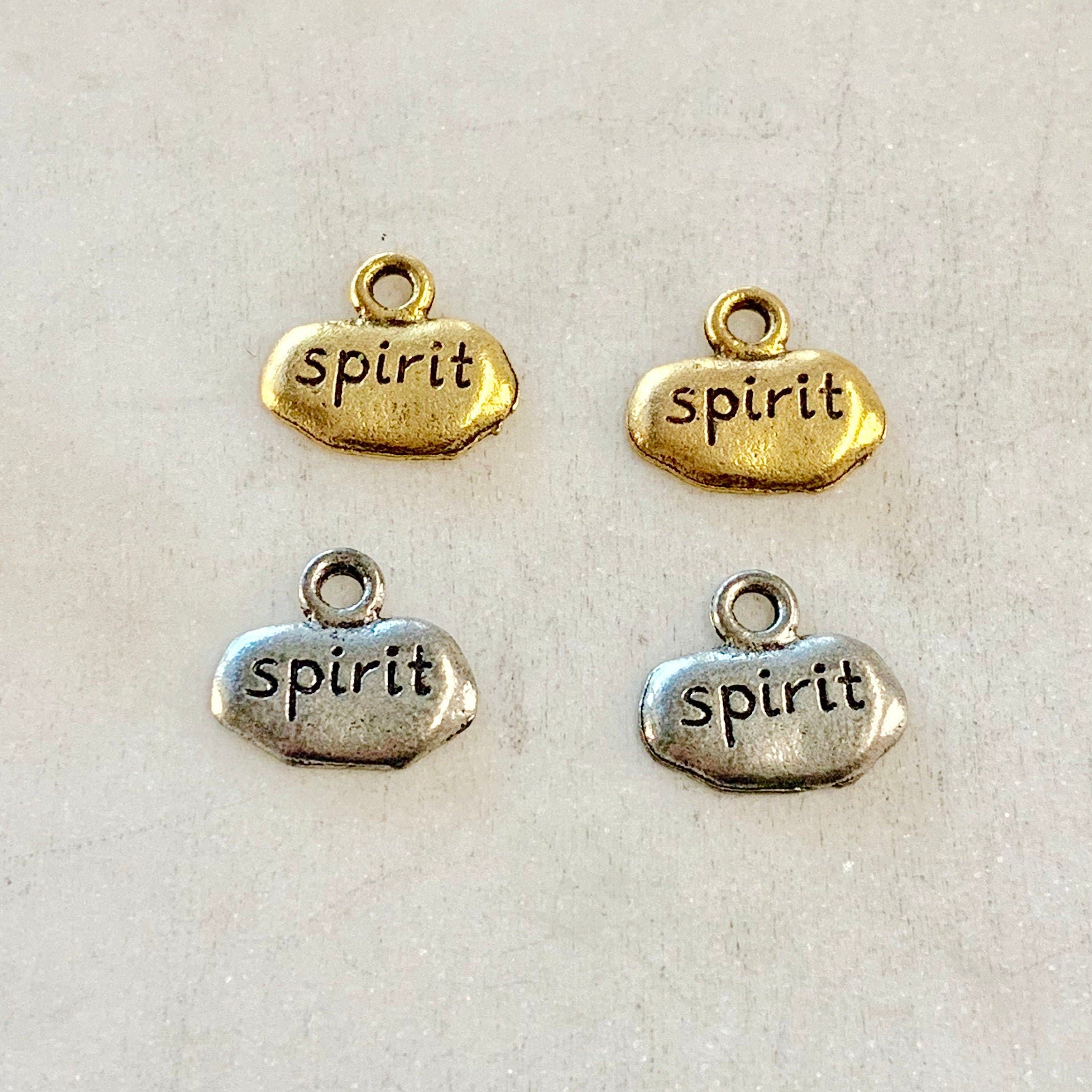 Pewter Wide Oval with Spirit Stamped Charm Pendant (2pc)