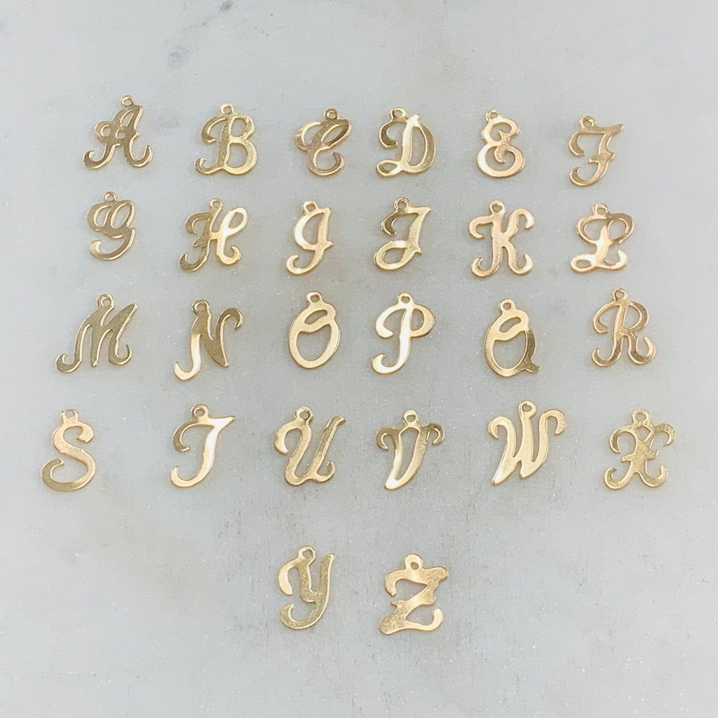 14K Gold Filled Alphabet Script Letter Cut Out Charm Pendant