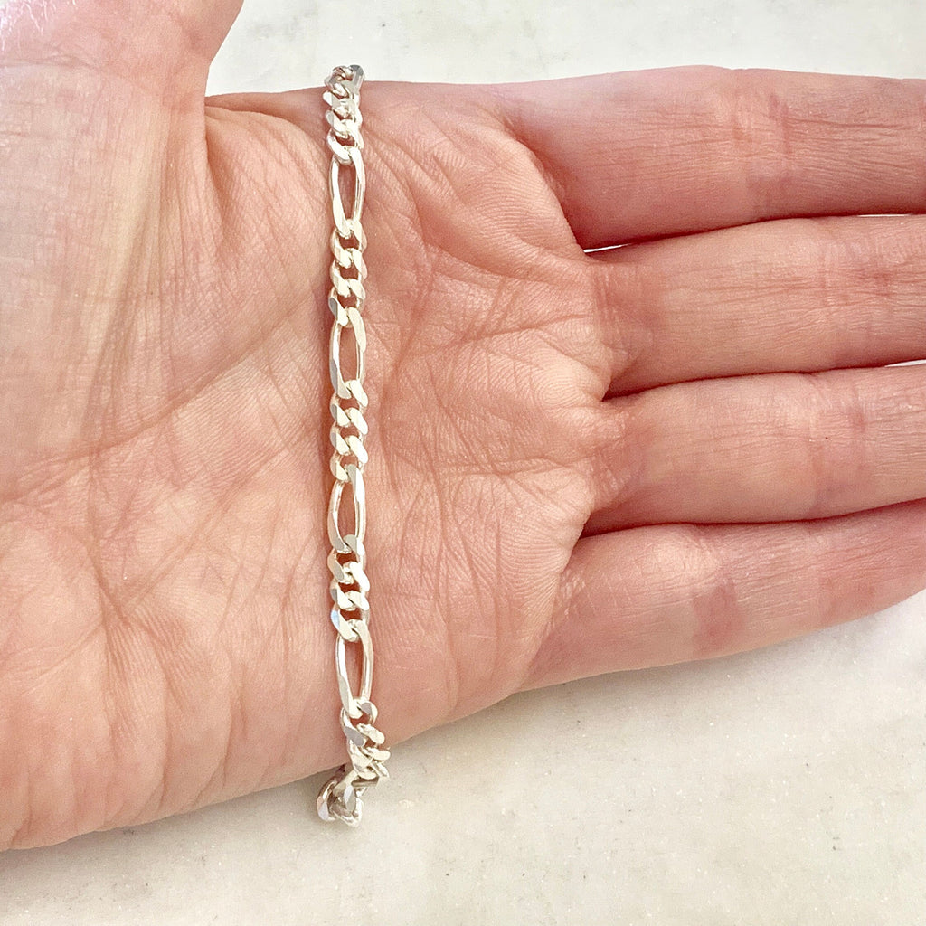 4.25mm Sterling Silver Diamond Cut Thick Figaro Curb Chain – Sold by the Foot