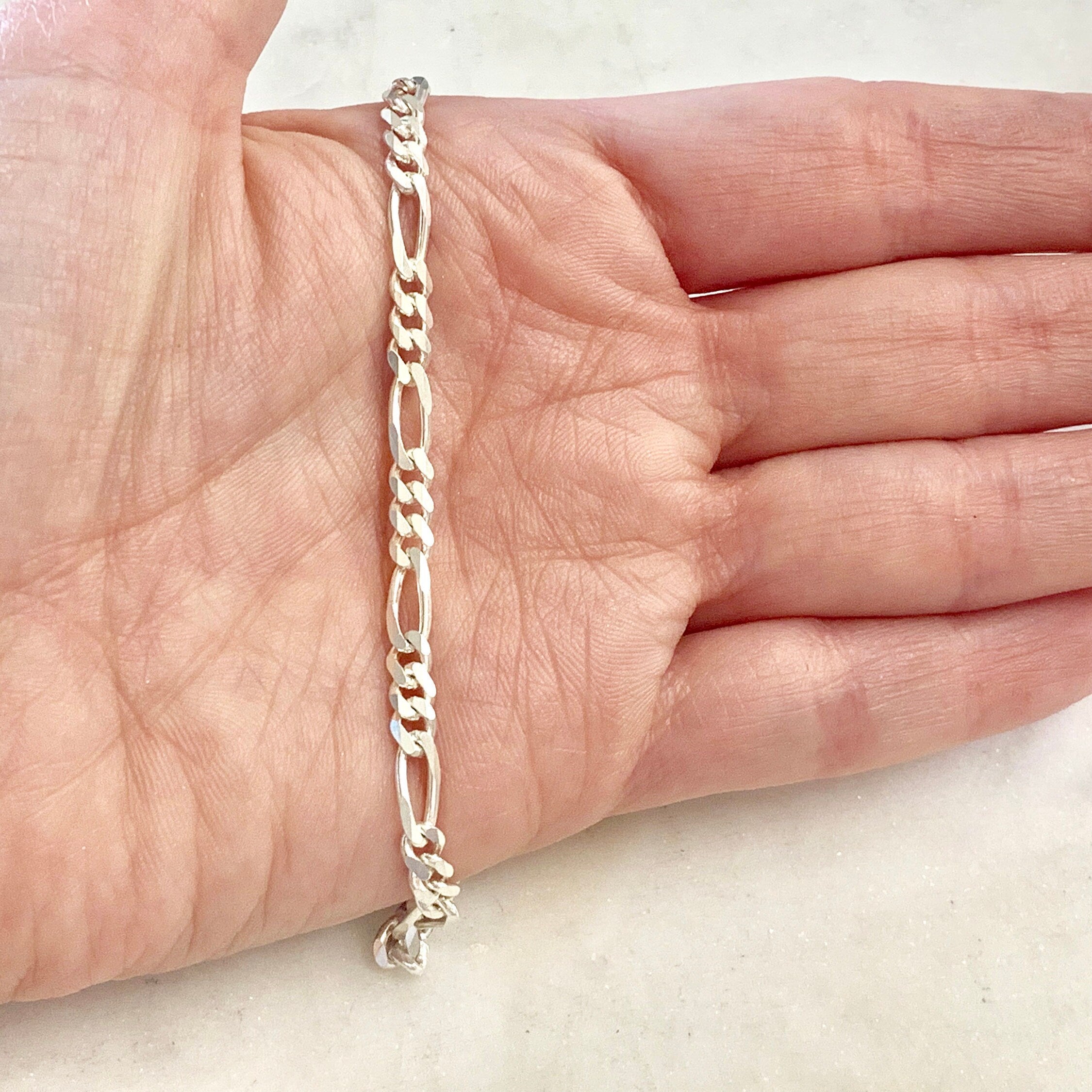 4.25mm Sterling Silver Diamond Cut Thick Figaro Curb Chain – Sold by the Foot