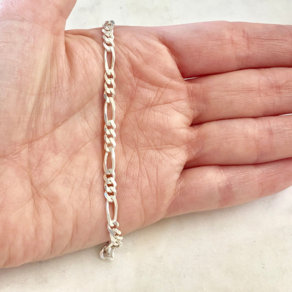 4.25mm Sterling Silver Diamond Cut Thick Figaro Curb Chain – Sold by the Foot – Silver