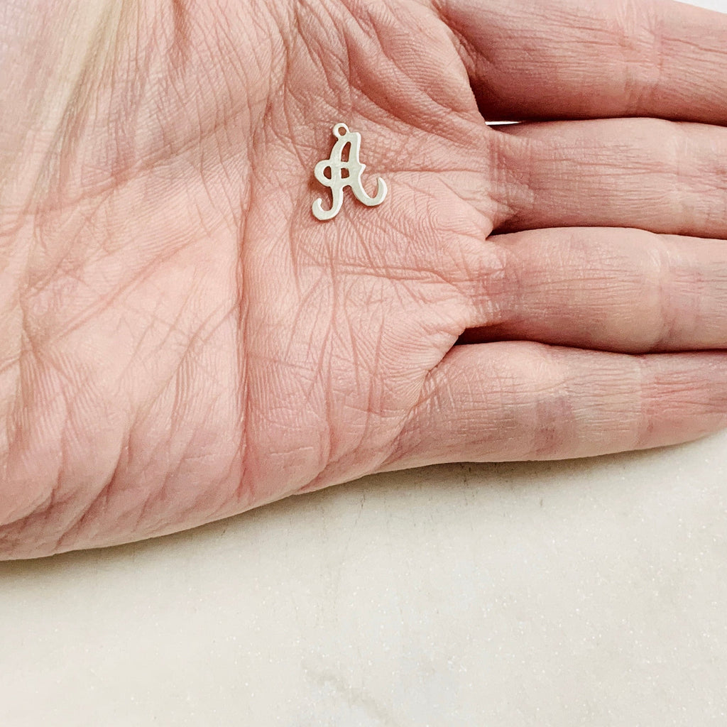 Sterling Silver Alphabet Script Letter Cut Out Charm Pendant