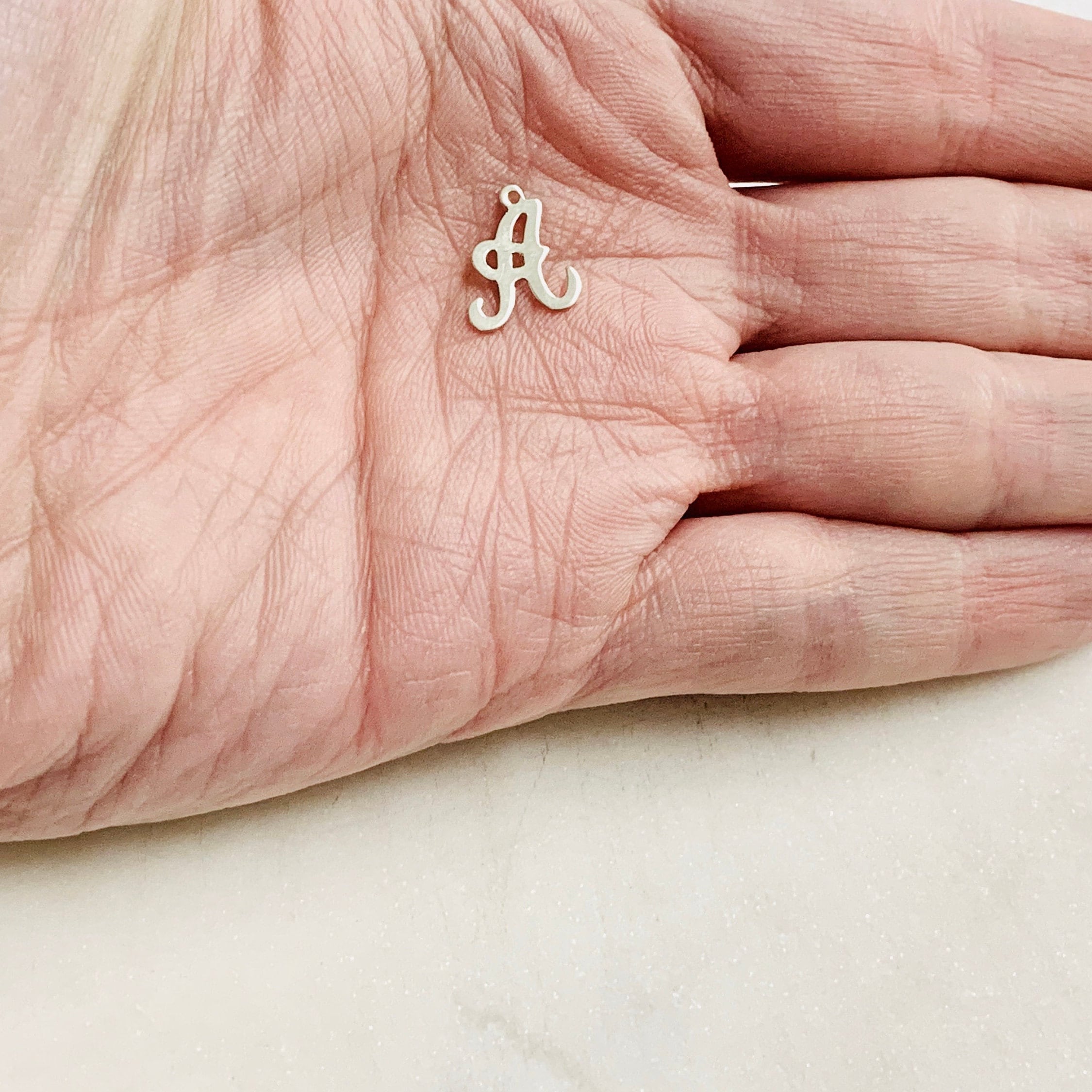 Sterling Silver Alphabet Script Letter Cut Out Charm Pendant