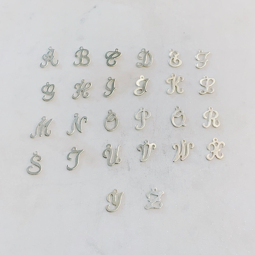 Sterling Silver Alphabet Script Letter Cut Out Charm Pendant