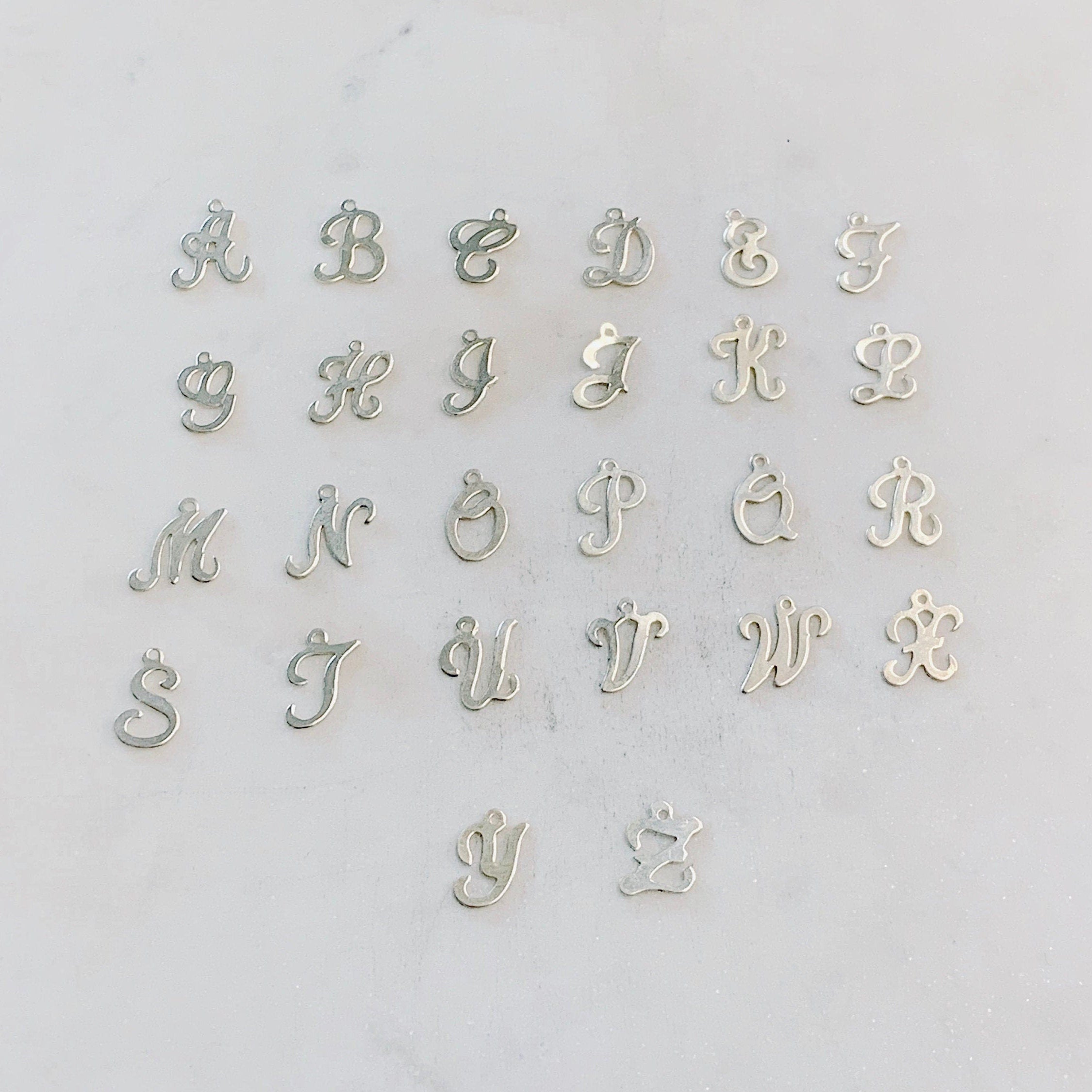 Sterling Silver Alphabet Script Letter Cut Out Charm Pendant