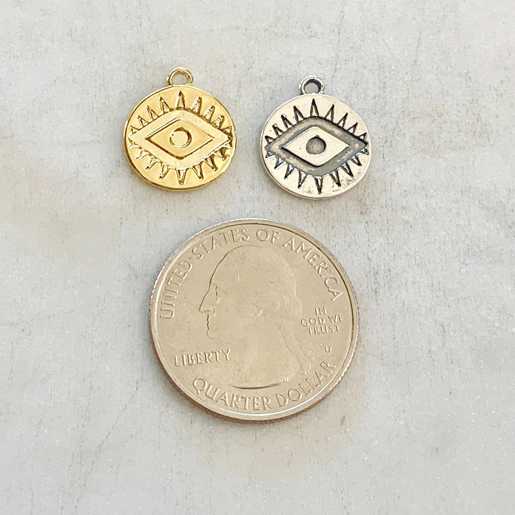 Sterling Silver or Vermeil Evil Eye Disc Charm Coin or Religious Protection