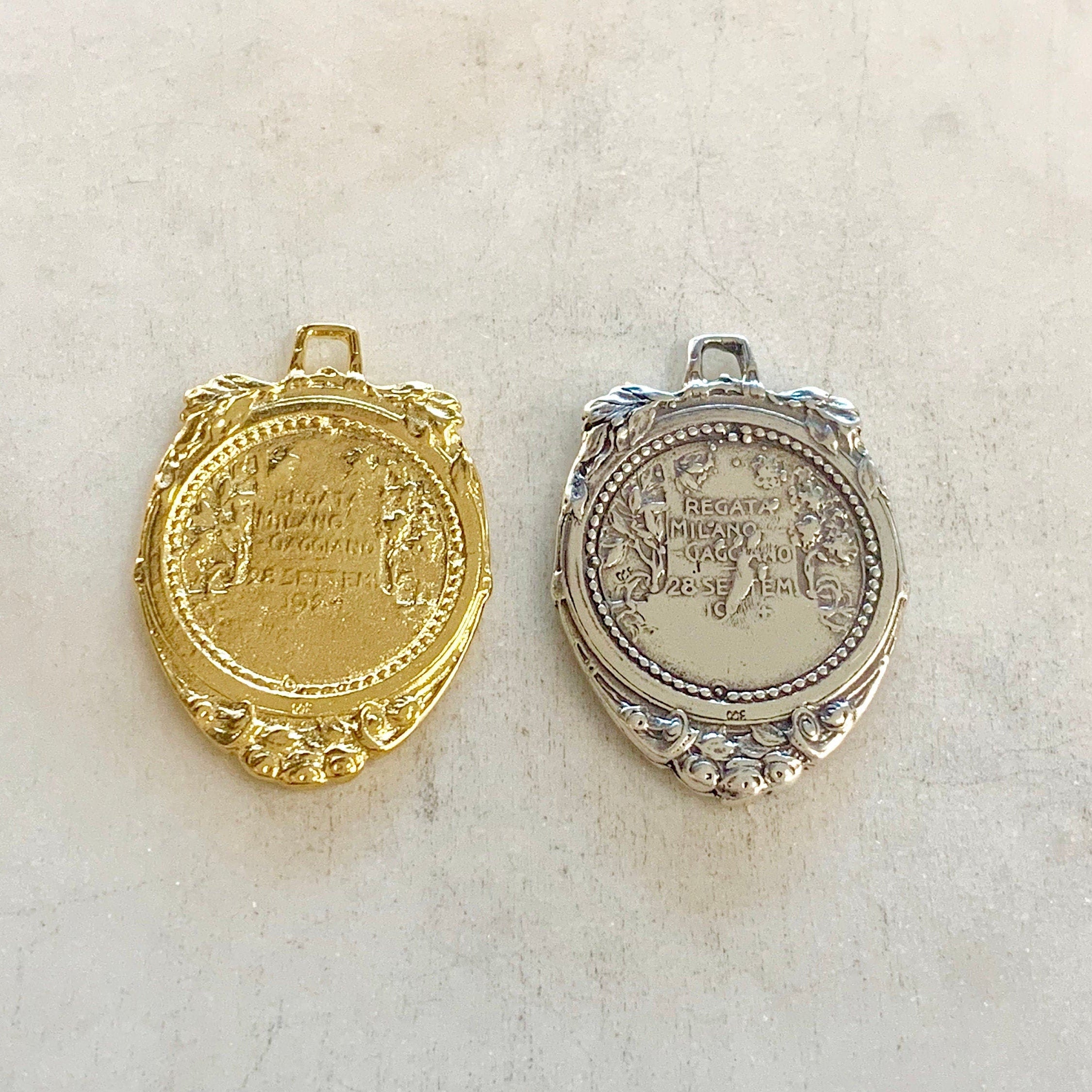 Sterling Silver or Vermeil Large Double Sided Italian Coin or Nature-Scape