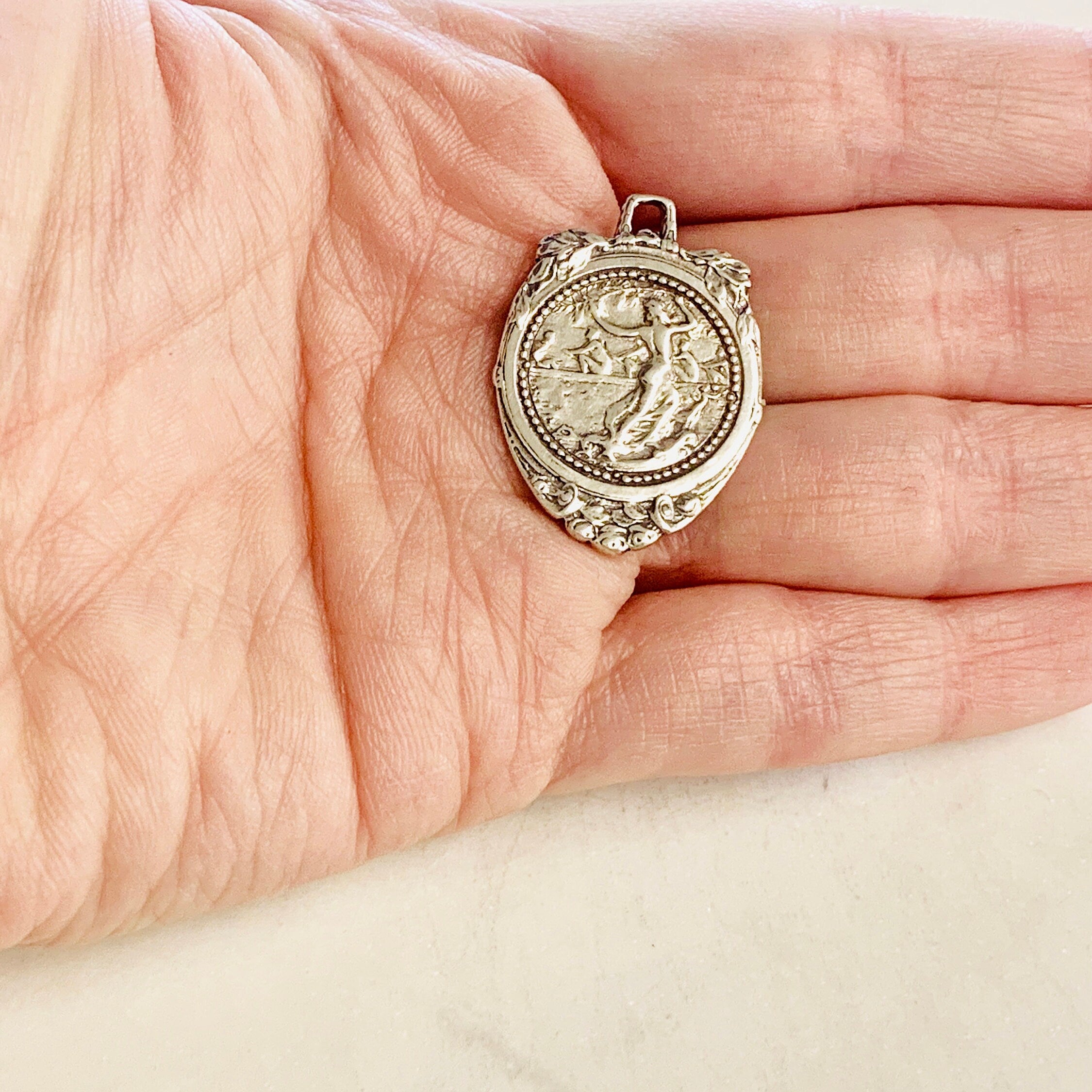 Sterling Silver or Vermeil Large Double Sided Italian Coin or Nature-Scape