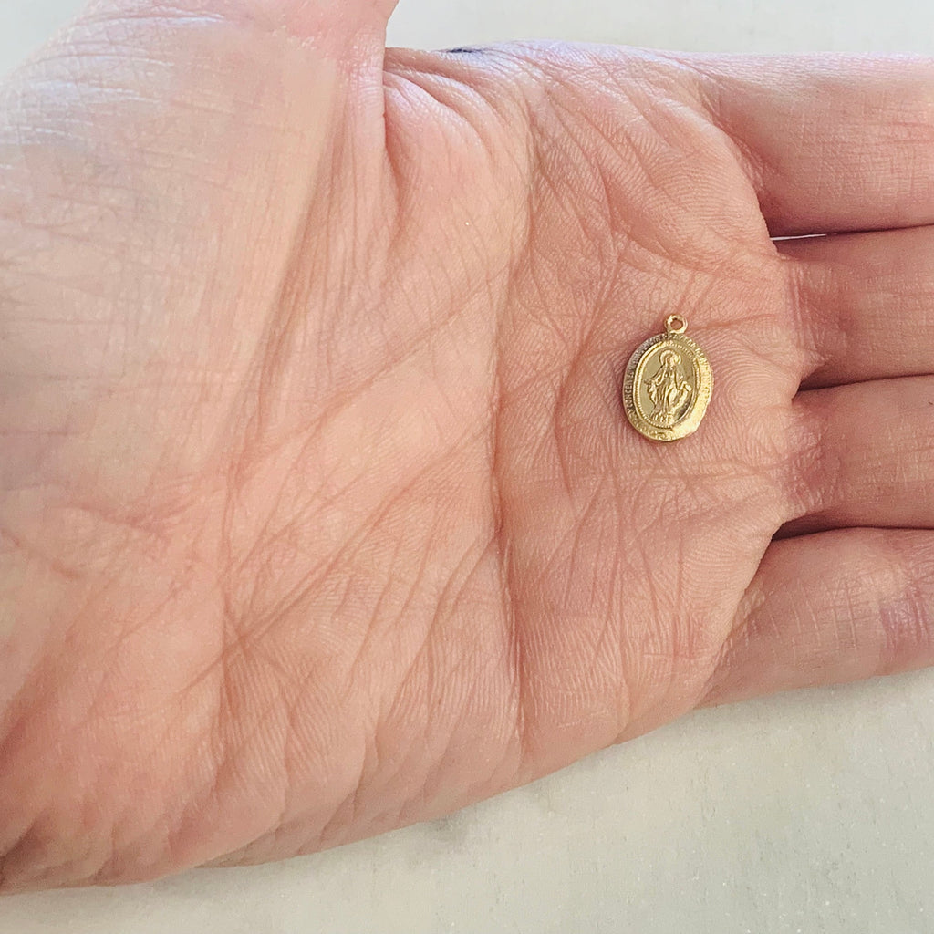 Sterling Silver or 14K Gold Filled or Small Mother Virgin Mary Oval Pendant