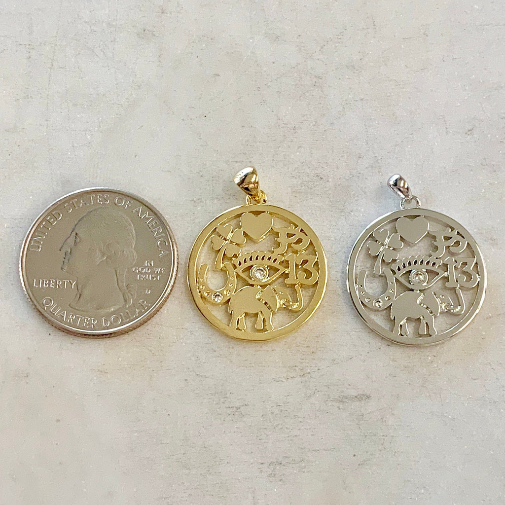 25mmx23mm Gold Plated or Rhodium Plated Good Luck CZ Coin Charm Heart Four