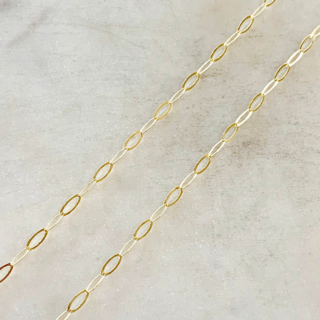 14K Gold Filled 5.7mm x 2.8mm Chain Flat Hammered Oval – Sold by the Foot