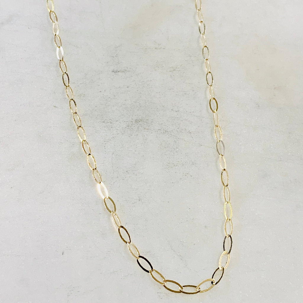 14K Gold Filled 5.7mm x 2.8mm Chain Flat Hammered Oval – Sold by the Foot