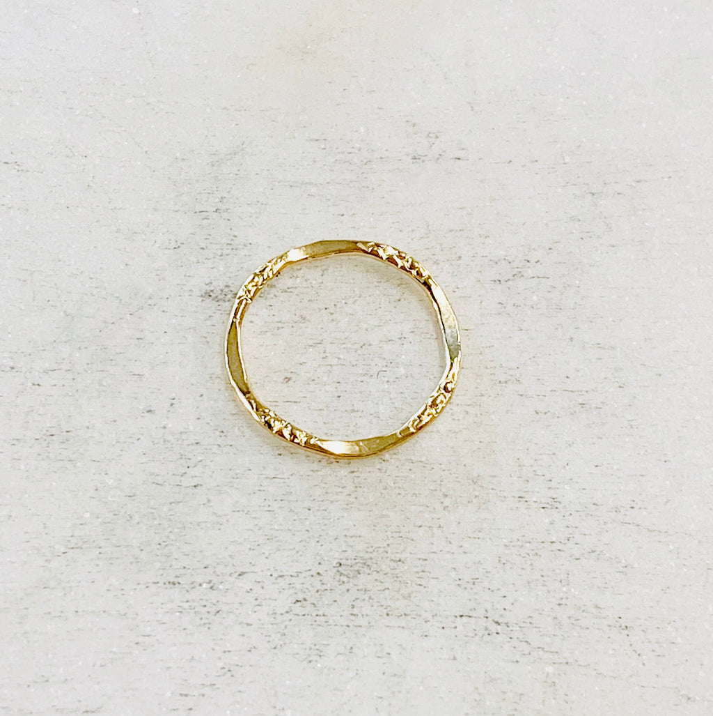 14K Gold Filled Delicate Textured Hammered Ring Open Circle Disc Coin (15mm)