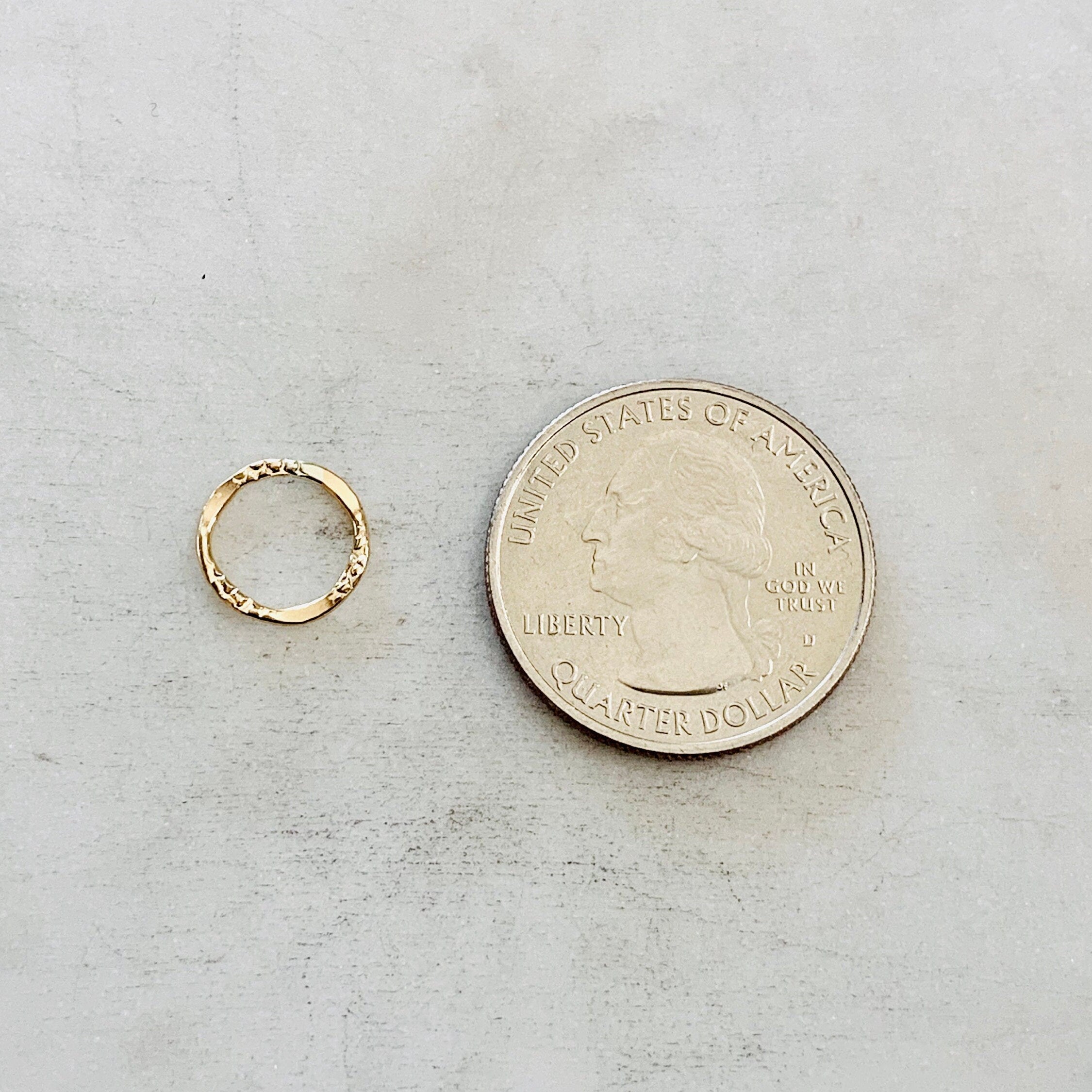 14K Gold Filled Delicate Textured Hammered Ring Open Circle Disc Coin (11mm)