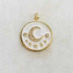 Gold Plated Cubic Zirconia Crescent Moon and Star Coin Pendant Pave