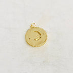 Gold Plated Cubic Zirconia Crescent Moon and Star Coin Pendant Pave