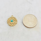 Gold Plated or Rhodium Plated Evil Eye Coin Turquoise Gold Round 20mm