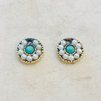 Pewter Round Circular Colorful White and Turquoise Crystal (2pc)