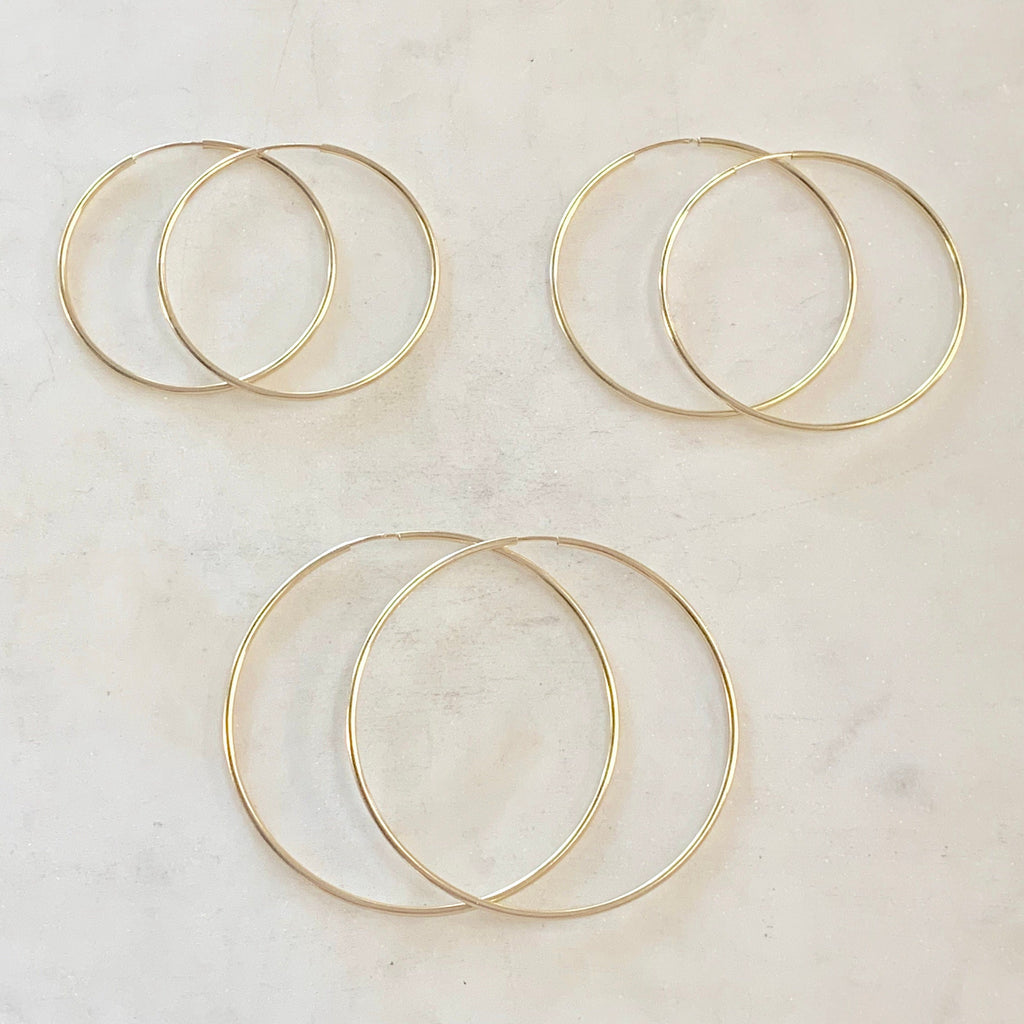14K Gold Filled Large Endless Hoop Earrings 50mm 45mm 40mm Earring (2pc)