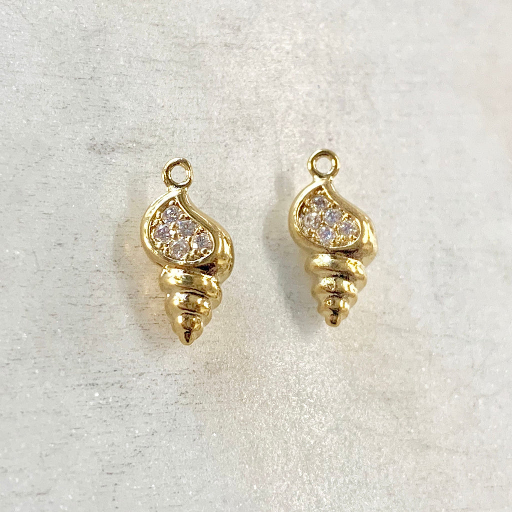 Gold Plated Cubic Zirconia Conch Shell Charm Pendant Ocean Nautical