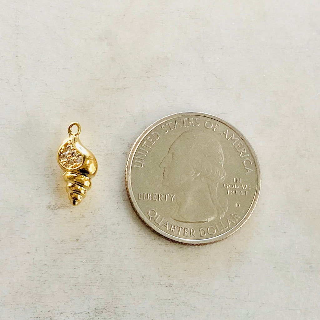 Gold Plated Cubic Zirconia Conch Shell Charm Pendant Ocean Nautical