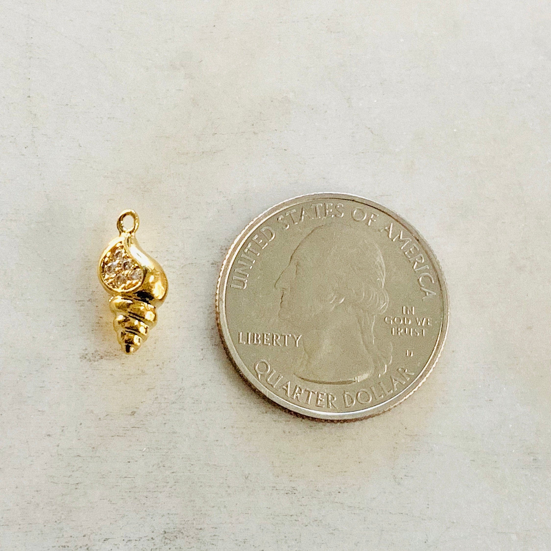Gold Plated Cubic Zirconia Conch Shell Charm Pendant Ocean Nautical