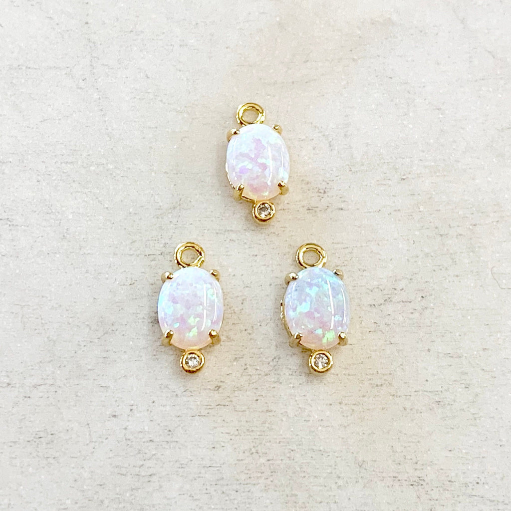 Gold Plated Tiny Oval Opal Cubic Zirconia Dainty Drop Bezel Charm