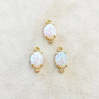 Gold Plated Tiny Oval Opal Cubic Zirconia Dainty Drop Bezel Charm