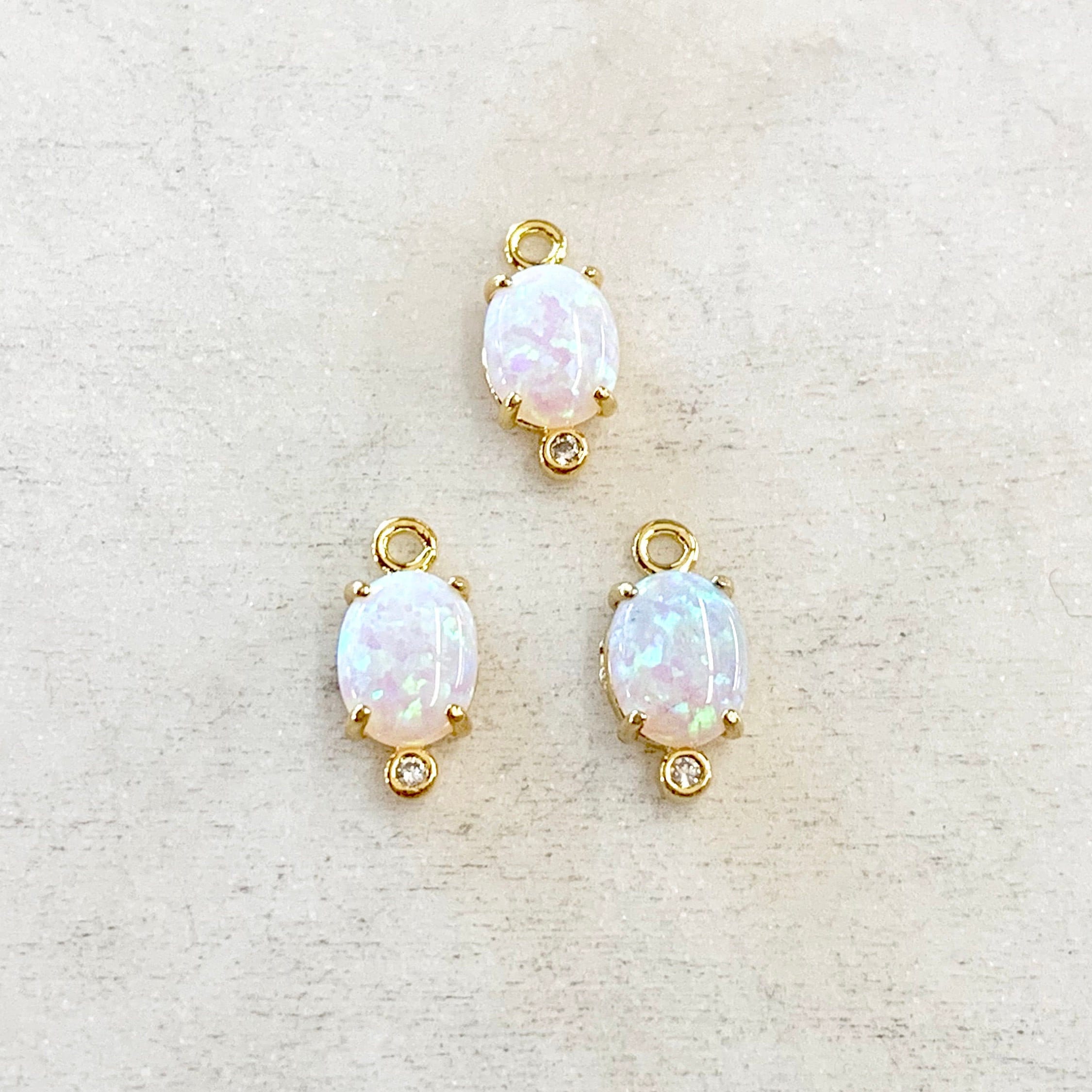 Gold Plated Tiny Oval Opal Cubic Zirconia Dainty Drop Bezel Charm