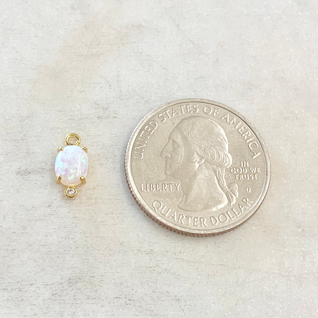 Gold Plated Tiny Oval Opal Cubic Zirconia Dainty Drop Bezel Charm