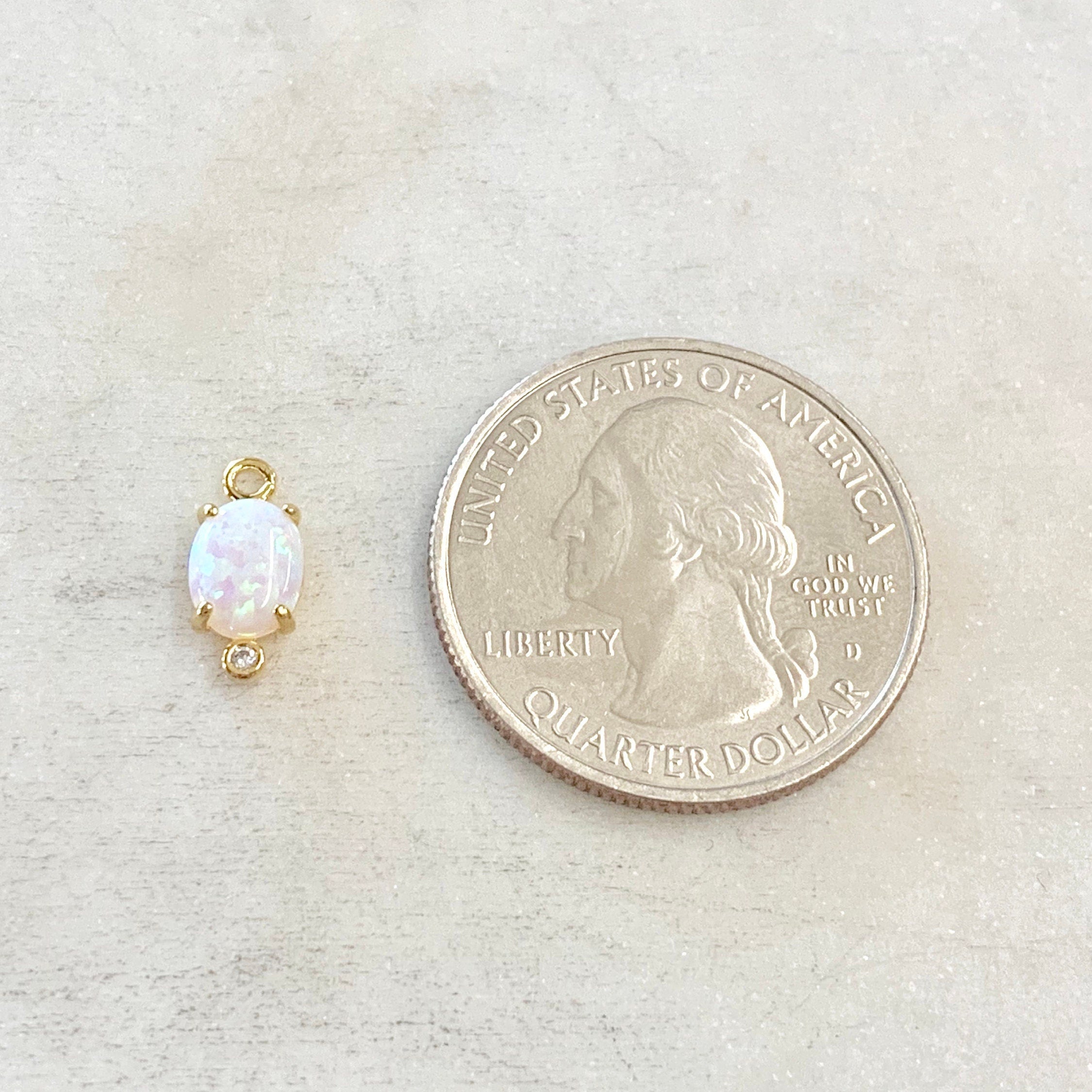 Gold Plated Tiny Oval Opal Cubic Zirconia Dainty Drop Bezel Charm