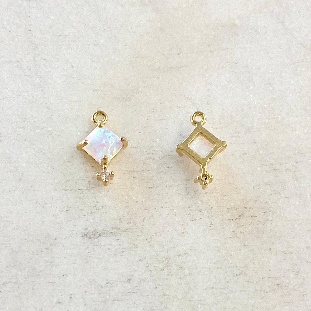 Gold Plated Tiny Square Opal Cubic Zirconia Dainty Drop Bezel Charm – Gold