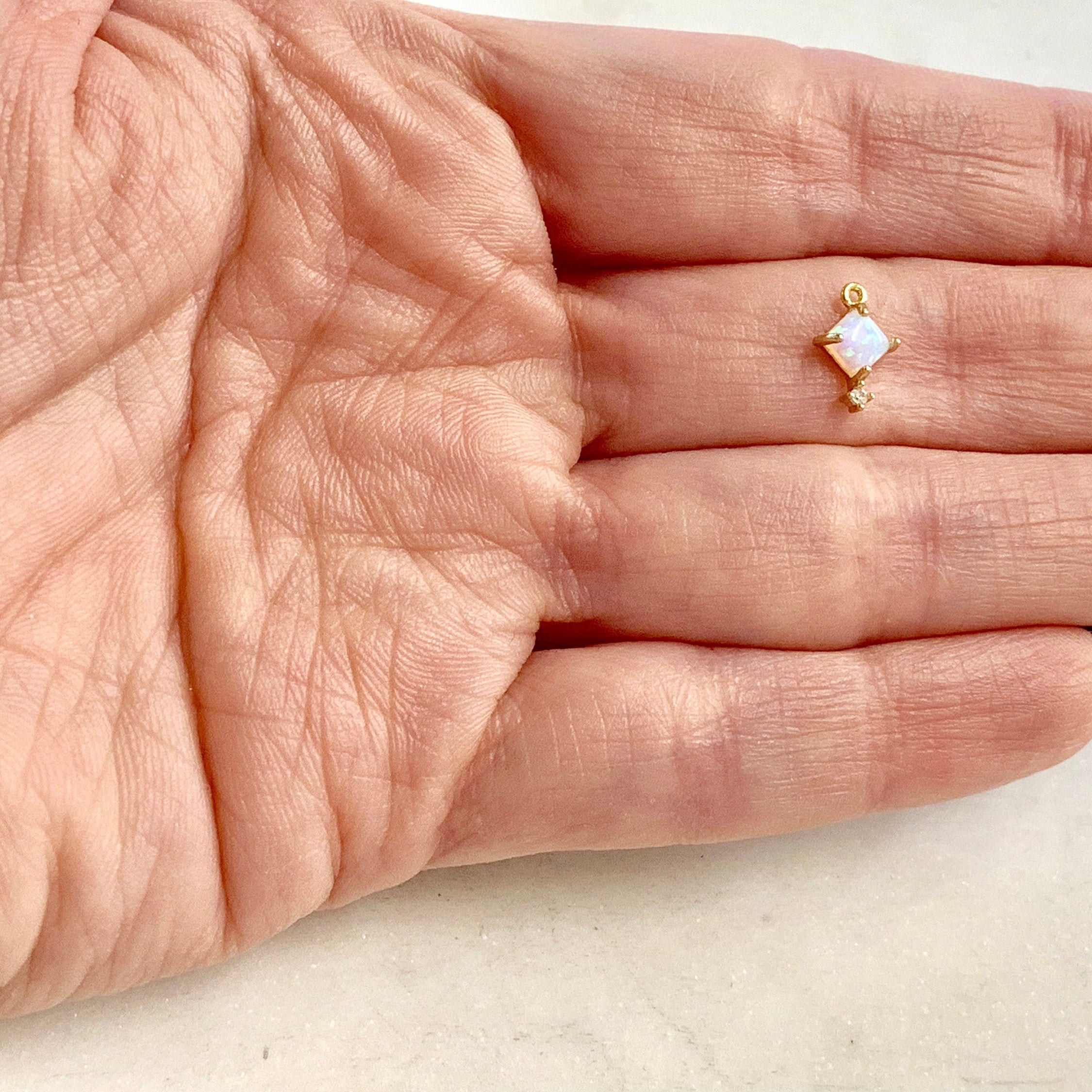 Gold Plated Tiny Square Opal Cubic Zirconia Dainty Drop Bezel Charm – Gold