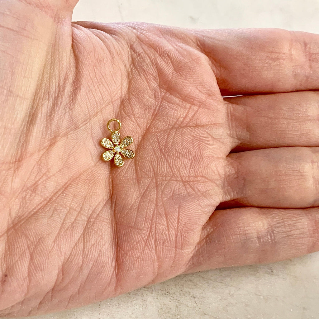 Gold Plated or Rhodium Plated Dainty Daisy Flower Opal Cubic Zirconia Pave CZ