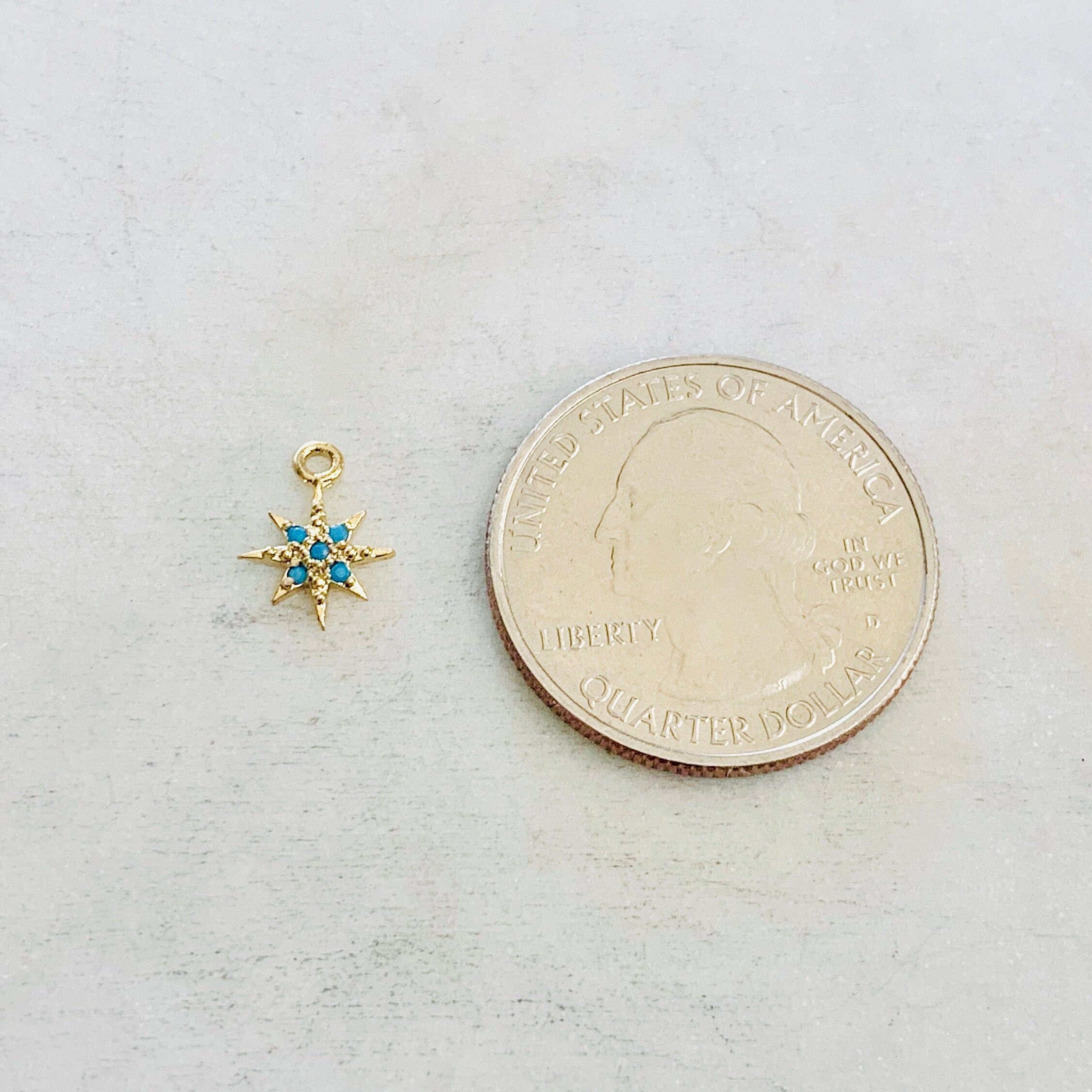 Gold Plated Turquoise Stone Tiny 8 Point Star Charm Celestial Charm