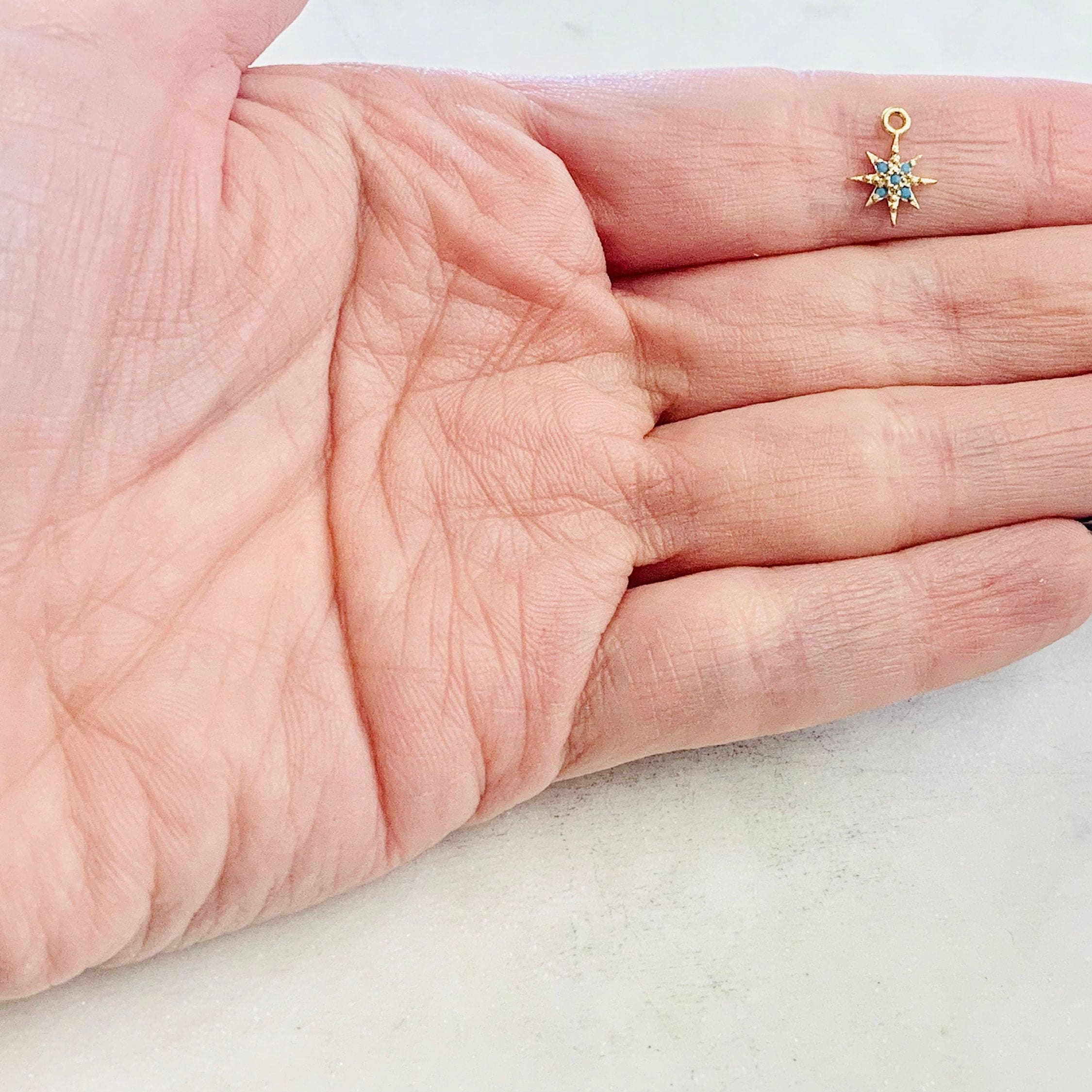 Gold Plated Turquoise Stone Tiny 8 Point Star Charm Celestial Charm