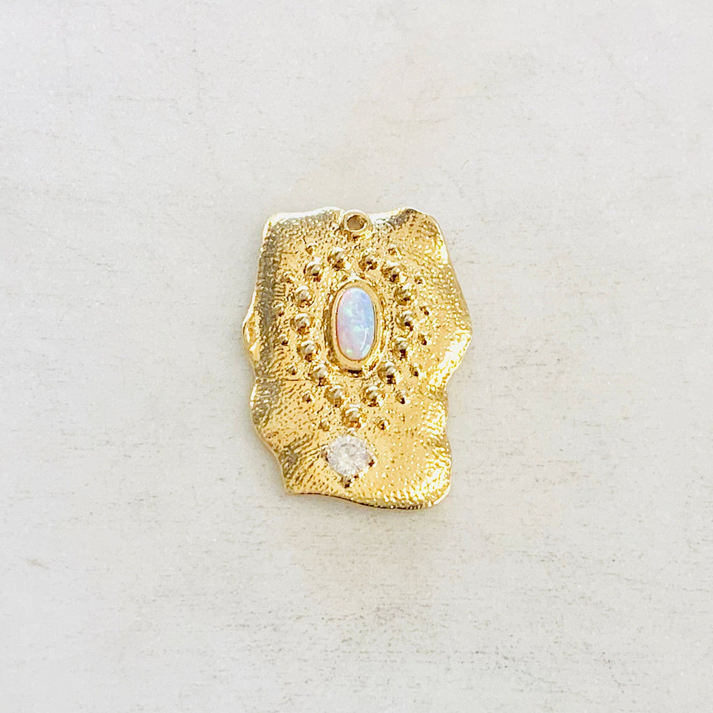 Gold Plated Whimsical Organic Square Vintage Opal Cubic Zirconia