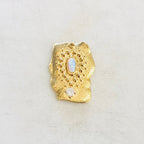Gold Plated Whimsical Organic Square Vintage Opal Cubic Zirconia