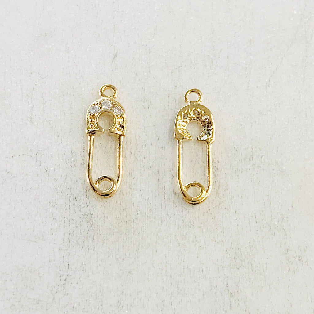 Gold Plated or Rhodium Plated or CZ Tiny Safety Pin Connector Charm Pendant