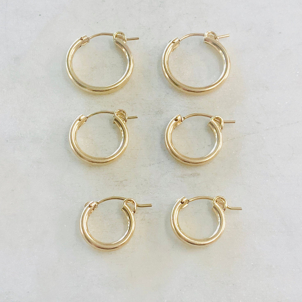 Gold Filled 14Kt Thick Flex Tube Hoop Earrings 18mm 15mm 13mm (2pc)