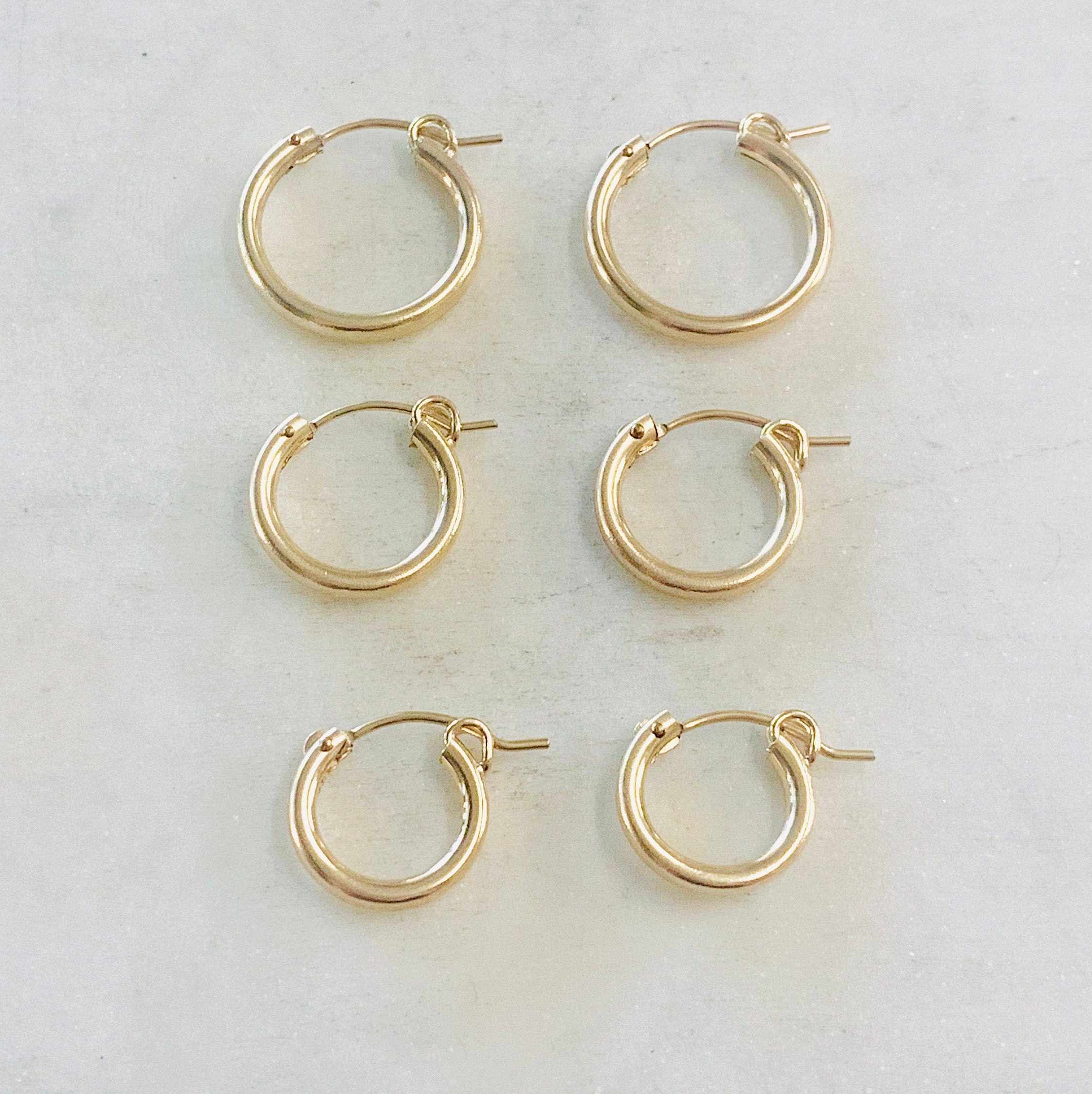 Gold Filled 14Kt Thick Flex Tube Hoop Earrings 18mm 15mm 13mm (2pc)