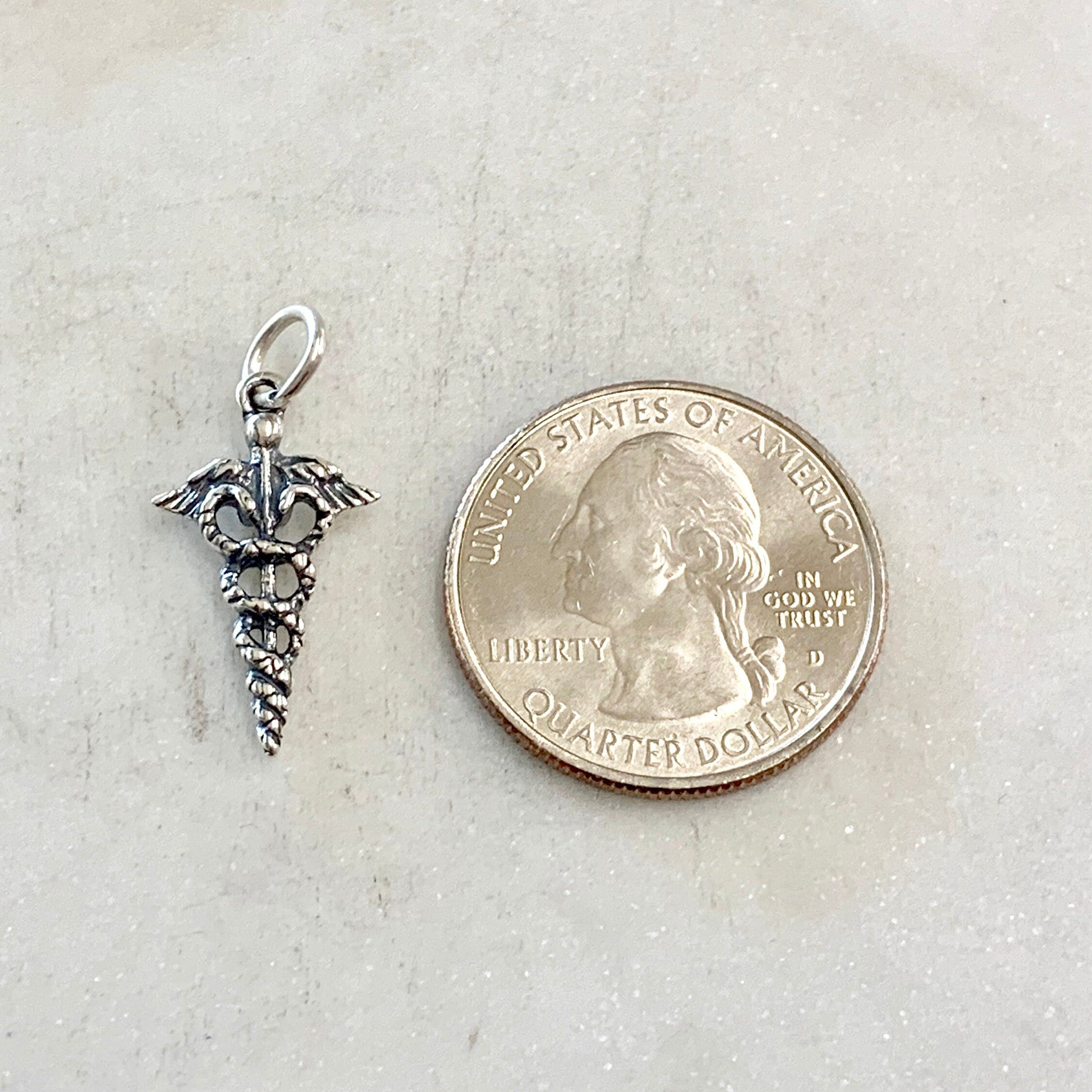 Sterling Silver Caduceus Medical Doctor Symbol Charm Pendant
